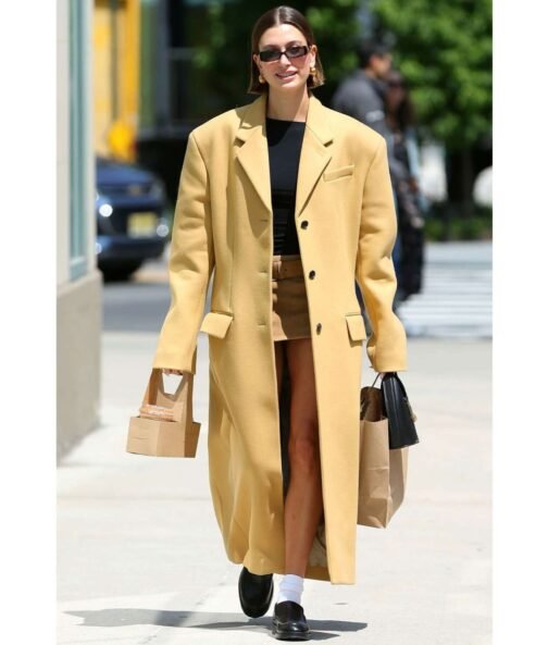 Hailey Bieber Brown Wool Coat