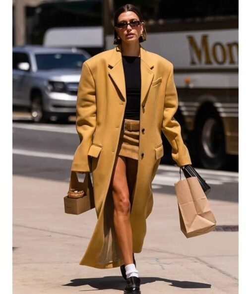 Hailey Bieber Brown Wool Coat - Image 5