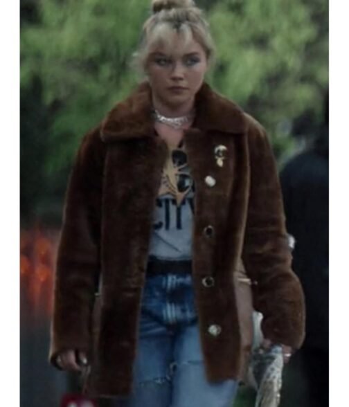 Hawkeye Florence Pugh Fur Brown Coat - Image 6