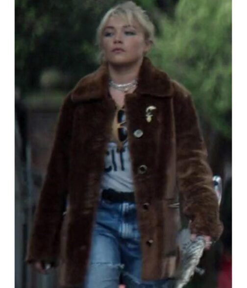 Hawkeye Florence Pugh Fur Brown Coat - Image 7