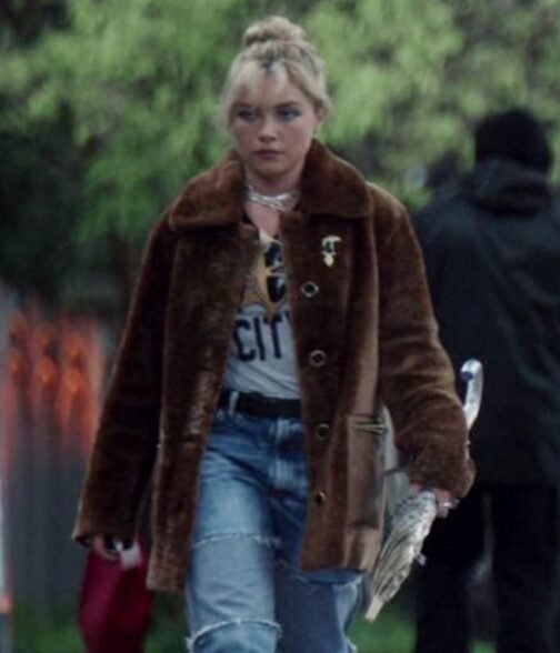 Hawkeye Florence Pugh Fur Brown Coat - Image 2