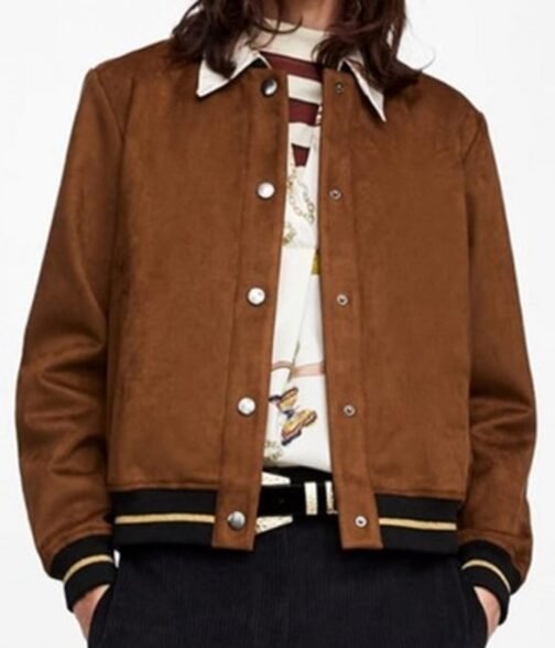 Kylie Rogers Home Before Dark Bomber Suede Leather Jacket - Image 5
