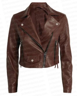 Legacies S04 Danielle Rose Russell Cropped Brown Leather Jacket
