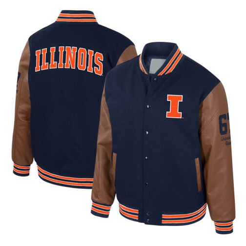 Illinois Fighting Illini Navy and Brown Letterman Jacket - Image 3