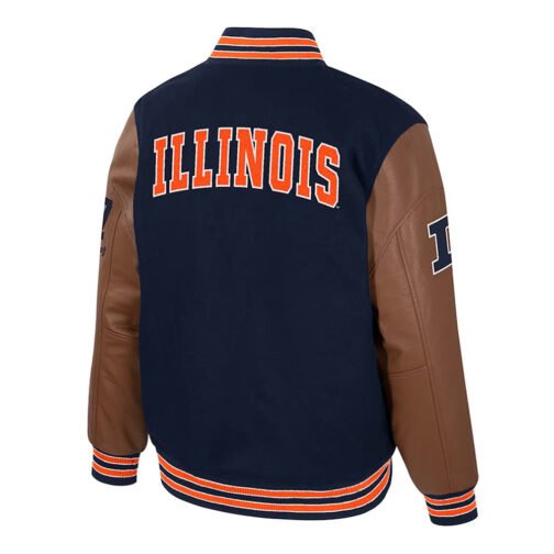Illinois Fighting Illini Navy and Brown Letterman Jacket - Image 2