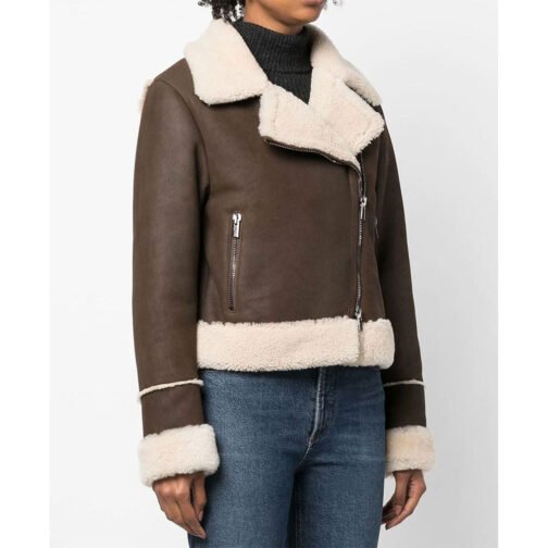 In the Dark Season 4 Lindsey Broad Suede Shearling Jacket - Image 4