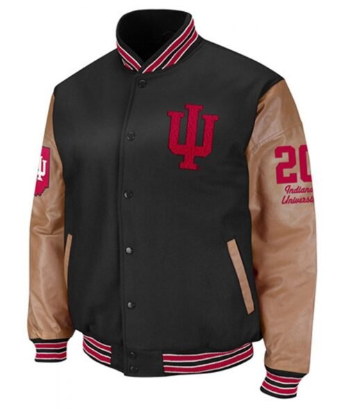 Indiana Hoosiers Letterman Varsity Black and Brown Jacket