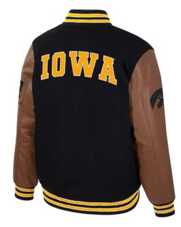 Iowa Hawkeyes Black and Brown Letterman Jacket