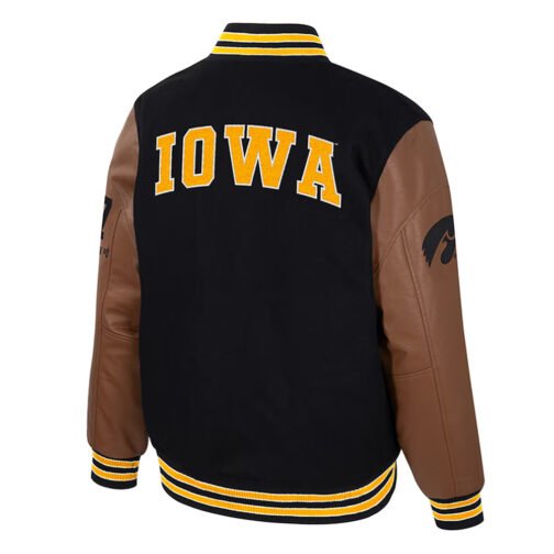 Iowa Hawkeyes Black and Brown Letterman Jacket - Image 2