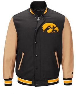Iowa Hawkeyes Black and Brown Letterman Jacket