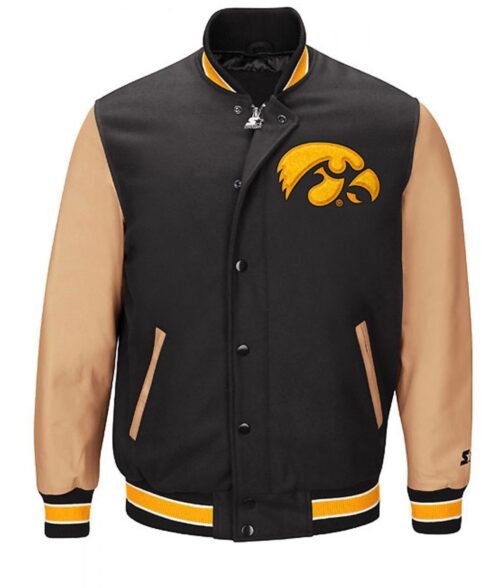 Iowa Hawkeyes Black and Brown Letterman Jacket