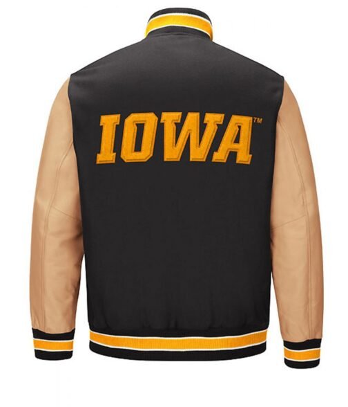Iowa Hawkeyes Black and Brown Letterman Jacket - Image 2