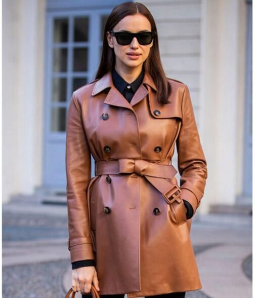 Irina Shayk Street Double Breasted Brown Coat - Image 3