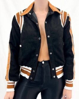 Alicia Vikander Irma Vep Mira Varsity Wool Black and Brown Jacket