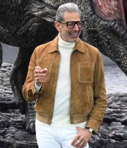 Jurassic World Dominion Jeff Goldblum Suede Bomber Jacket - Image 8