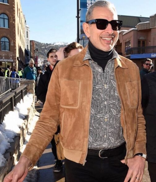 Jurassic World Dominion Jeff Goldblum Suede Bomber Jacket - Image 4