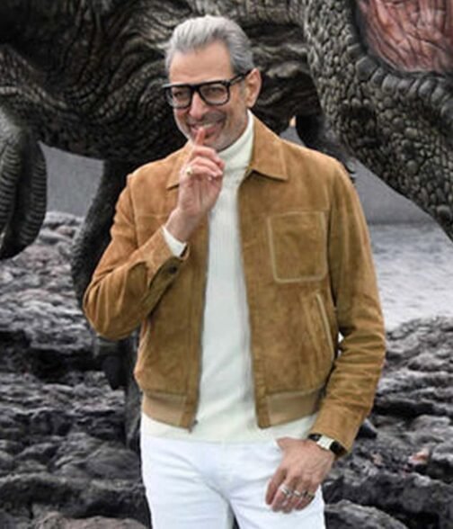 Jurassic World Dominion Jeff Goldblum Suede Bomber Jacket - Image 5