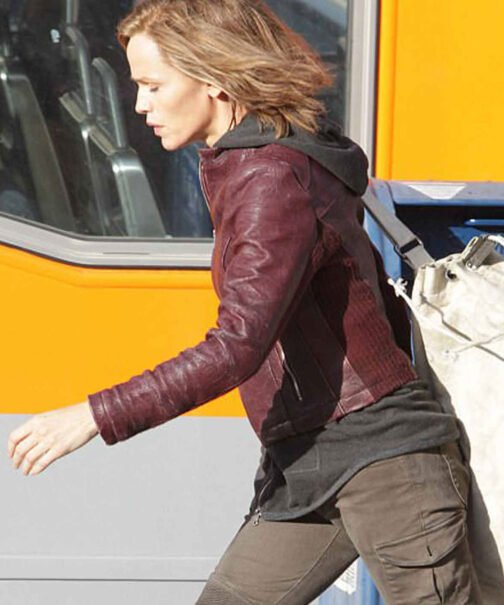 Jennifer Garner Peppermint Maroon Leather Jacket - Image 5