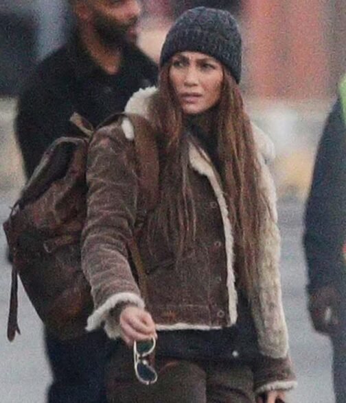 Jennifer Lopez The Mother Shearling Brown Jacket - Image 4