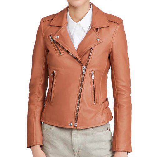 Big Sky S03 Katheryn Winnick Brown Leather Biker Jacket - Image 3