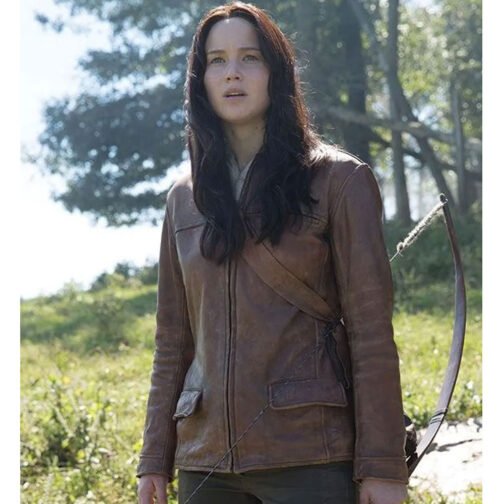 Katniss Everdeen Hunger Games Brown Leather Jacket - Image 12
