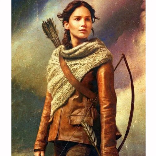Katniss Everdeen Hunger Games Brown Leather Jacket - Image 14