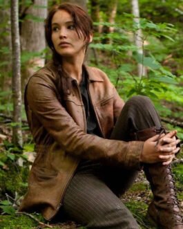 Katniss Everdeen Hunger Games Brown Leather Jacket