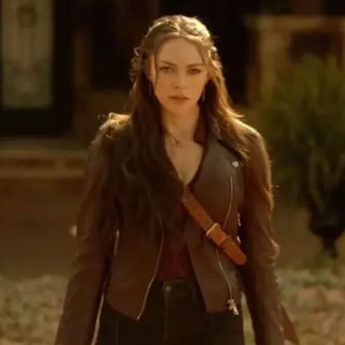 Legacies S04 Danielle Rose Russell Brown Leather Jacket - Image 7