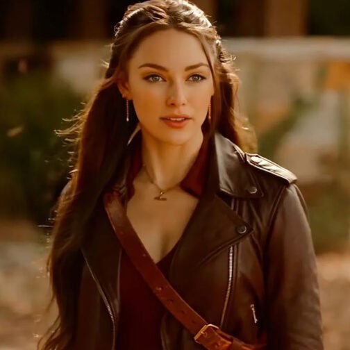 Legacies S04 Danielle Rose Russell Brown Leather Jacket - Image 2