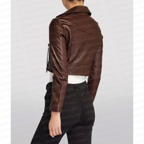Legacies S04 Danielle Rose Russell Cropped Brown Leather Jacket - Image 4