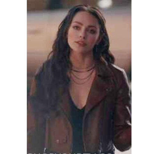 Legacies S04 Danielle Rose Russell Cropped Brown Leather Jacket - Image 2