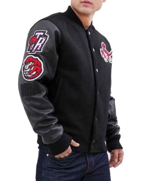 Toronto Raptors Black Letterman Jacket - Image 3