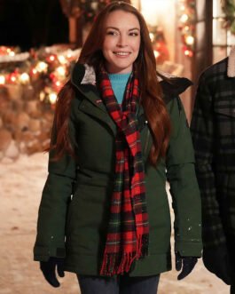 Lindsay Lohan Falling for Christmas Green Parka