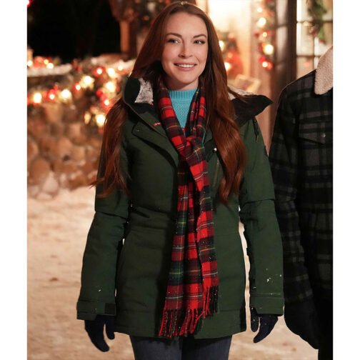 Lindsay Lohan Falling for Christmas Green Parka - Image 2