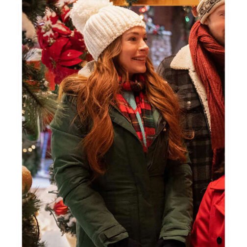 Lindsay Lohan Falling for Christmas Green Parka - Image 5