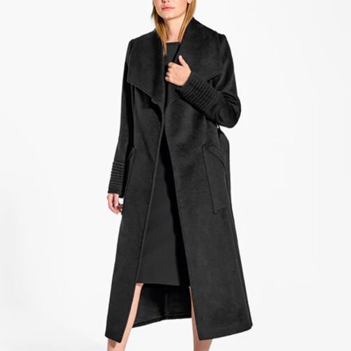 Baby Alpaca Long Wide Collar Wrap Coat - Image 28