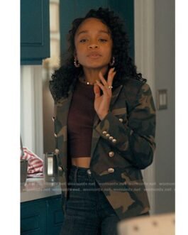 Rachel Hilson Love Victor Camo Blazer
