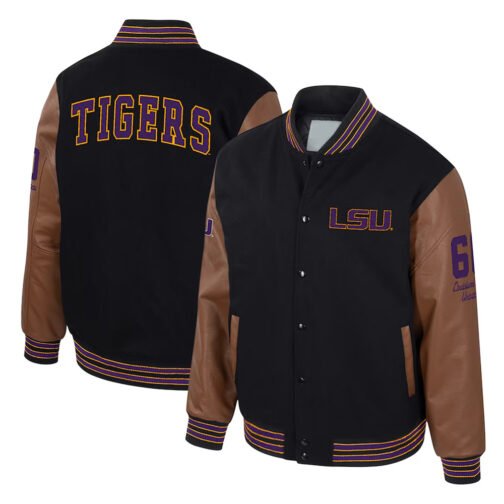 LSU Tigers Black and Brown Letterman Jacket - Image 3