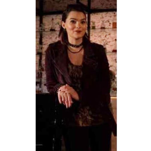 Lucifer S06 Brianna Hildebrand Burgundy Suede Jacket - Image 2