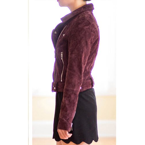 Lucifer S06 Brianna Hildebrand Burgundy Suede Jacket - Image 4