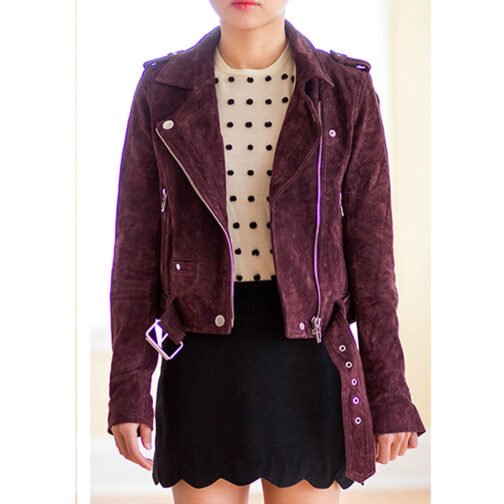 Lucifer S06 Brianna Hildebrand Burgundy Suede Jacket - Image 5