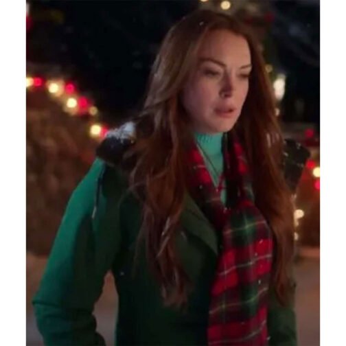Lindsay Lohan Falling for Christmas Green Parka - Image 6