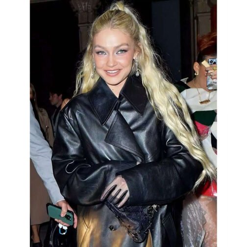 Gigi Hadid Met Gala Leather Coat - Image 11