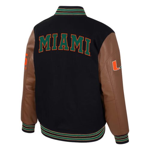 Miami Hurricanes Black and Brown Varsity Jacket - Image 2