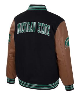 Michigan State Spartans Black and Brown Letterman Jacket