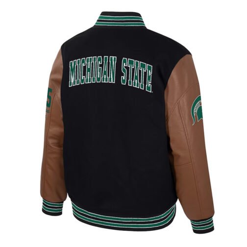 Michigan State Spartans Black and Brown Letterman Jacket - Image 2
