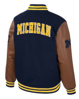 Michigan Wolverines Navy and Brown Letterman Jacket