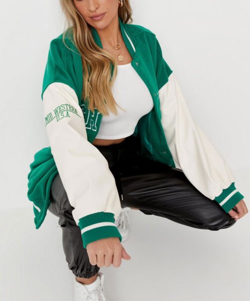 Michigan Mid Western Green Varsity Jacket - Image 3