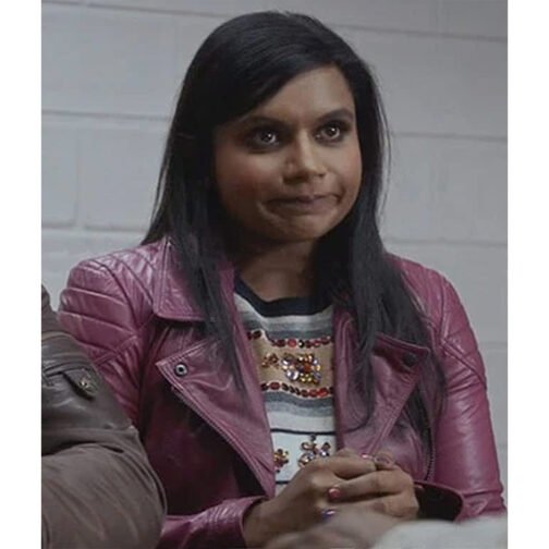 The Mindy Project S02 Mindy Kaling Burgundy Leather Jacket - Image 2