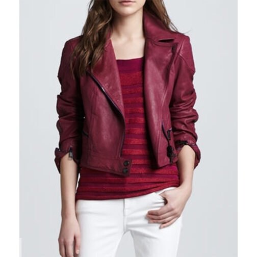 The Mindy Project S02 Mindy Kaling Burgundy Leather Jacket